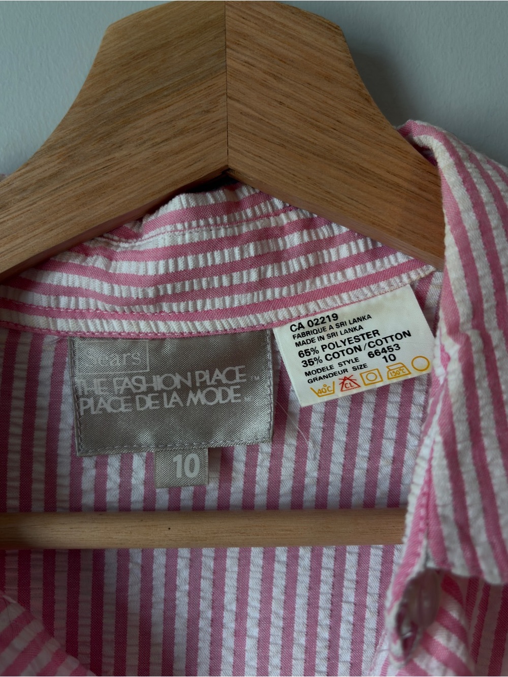 Vintage Sears Pink Striped Seersucker Button-Up Beach Cover-Up Shirt Dress - Picture 3 of 3